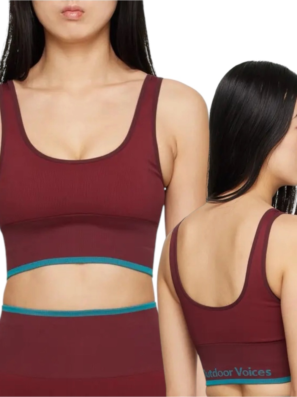 Outdoor Voices Seamless Longline Burgundy Teal Sports Bra XXS